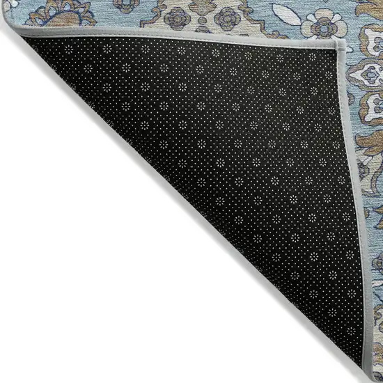 Sky Blue Taupe And Ivory Medallion Washable Indoor Outdoor Area Rug Photo 8