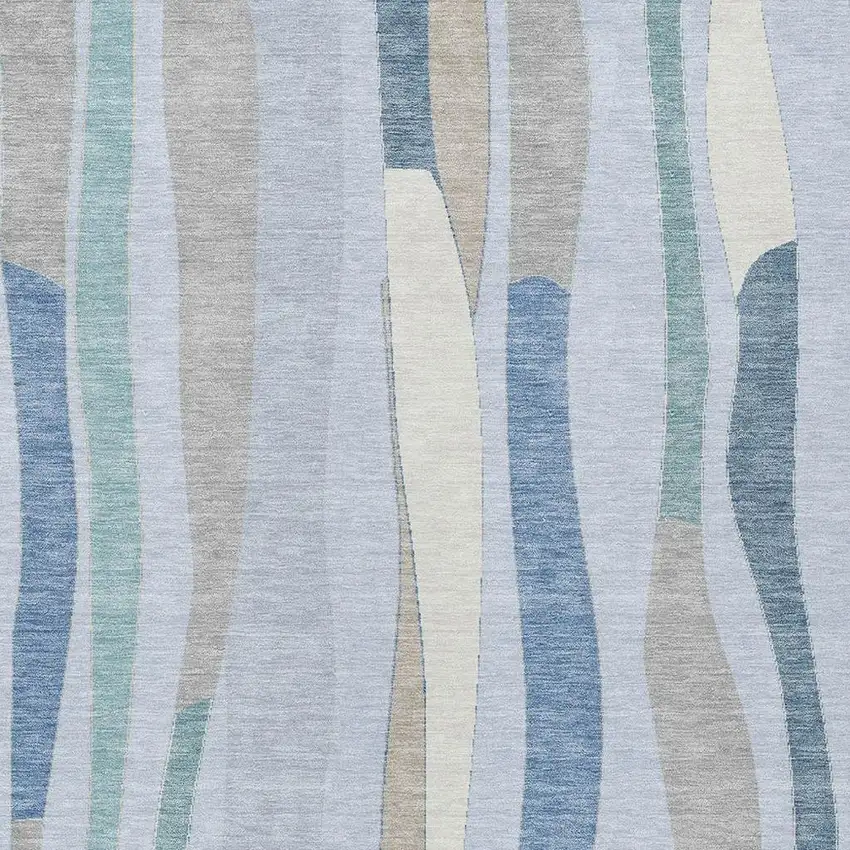 Sky Blue Taupe And Ivory Striped Washable Indoor Outdoor Area Rug Photo 6