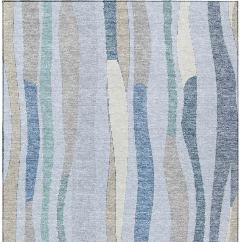 Sky Blue Taupe And Ivory Striped Washable Indoor Outdoor Area Rug Photo 5