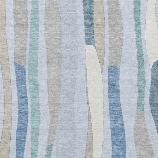 Sky Blue Taupe And Ivory Striped Washable Indoor Outdoor Area Rug Photo 5