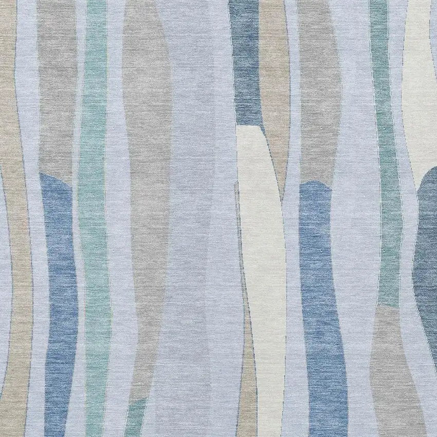 Sky Blue Taupe And Ivory Striped Washable Indoor Outdoor Area Rug Photo 5