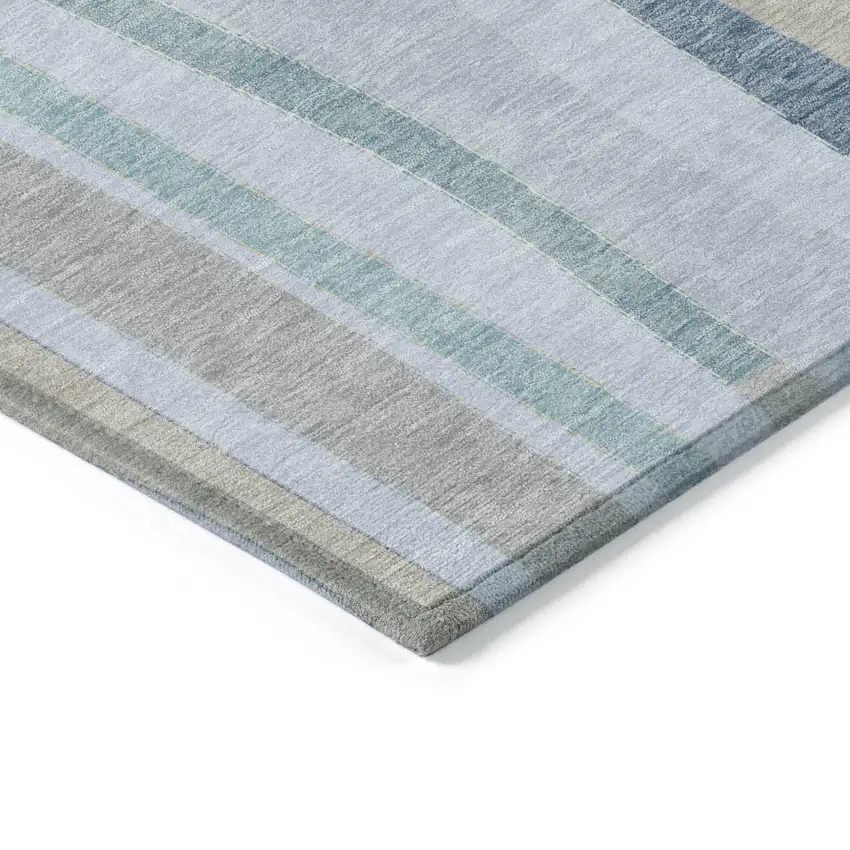 Sky Blue Taupe And Ivory Striped Washable Indoor Outdoor Area Rug Photo 4