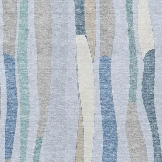 Sky Blue Taupe And Ivory Striped Washable Indoor Outdoor Area Rug Photo 4