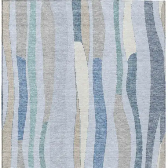 Sky Blue Taupe And Ivory Striped Washable Indoor Outdoor Area Rug Photo 5