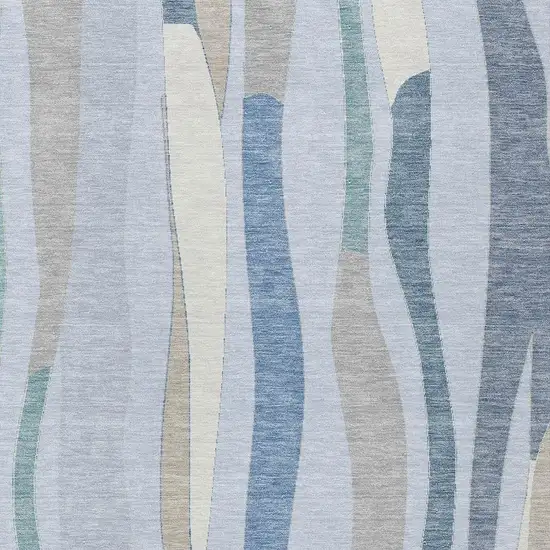 Sky Blue Taupe And Ivory Striped Washable Indoor Outdoor Area Rug Photo 5