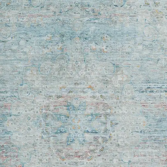 Sky Blue Teal And Blush Floral Medallion Washable Area Rug With UV Protection Photo 2