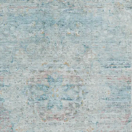 Sky Blue Teal And Blush Floral Medallion Washable Area Rug With UV Protection Photo 2