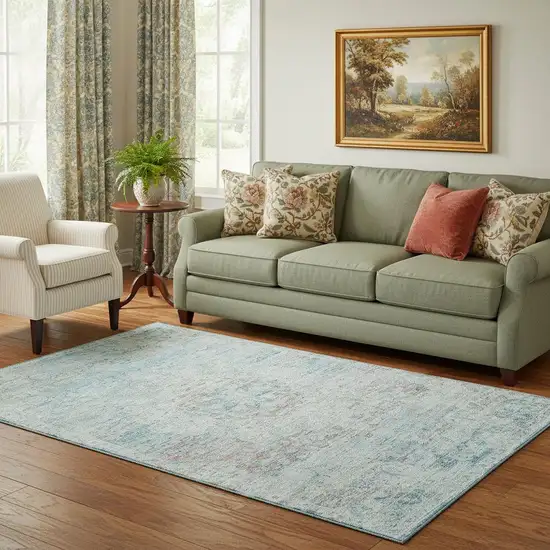 Sky Blue Teal And Blush Floral Medallion Washable Area Rug With UV Protection Photo 2