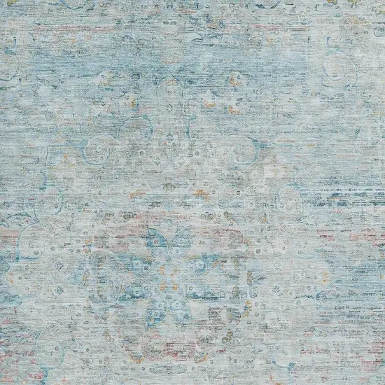 Sky Blue Teal And Blush Floral Medallion Washable Area Rug With UV Protection Photo 2