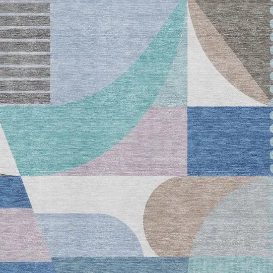Sky Blue Teal And Ivory Geometric Washable Area Rug With UV Protection Photo 2