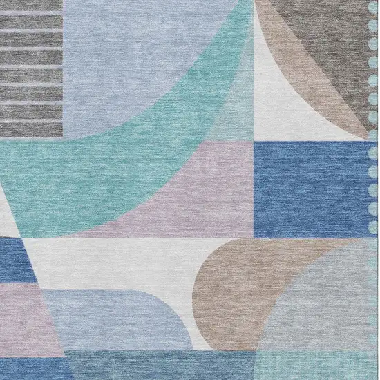Sky Blue Teal And Ivory Geometric Washable Area Rug With UV Protection Photo 2