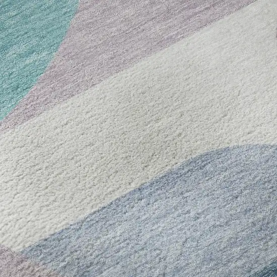 Sky Blue Teal And Ivory Geometric Washable Area Rug With UV Protection Photo 9