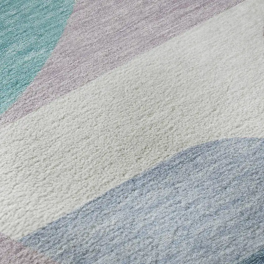 Sky Blue Teal And Ivory Geometric Washable Area Rug With UV Protection Photo 9