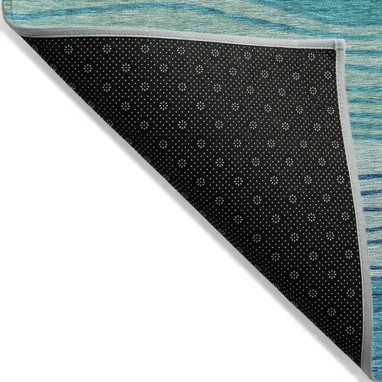 Sky Blue Teal Blue And Aqua Striped Washable Indoor Outdoor Area Rug Photo 2