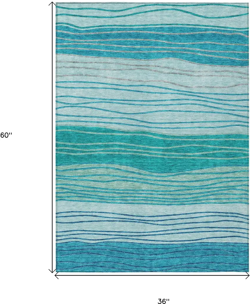 Sky Blue Teal Blue And Aqua Striped Washable Indoor Outdoor Area Rug Photo 3