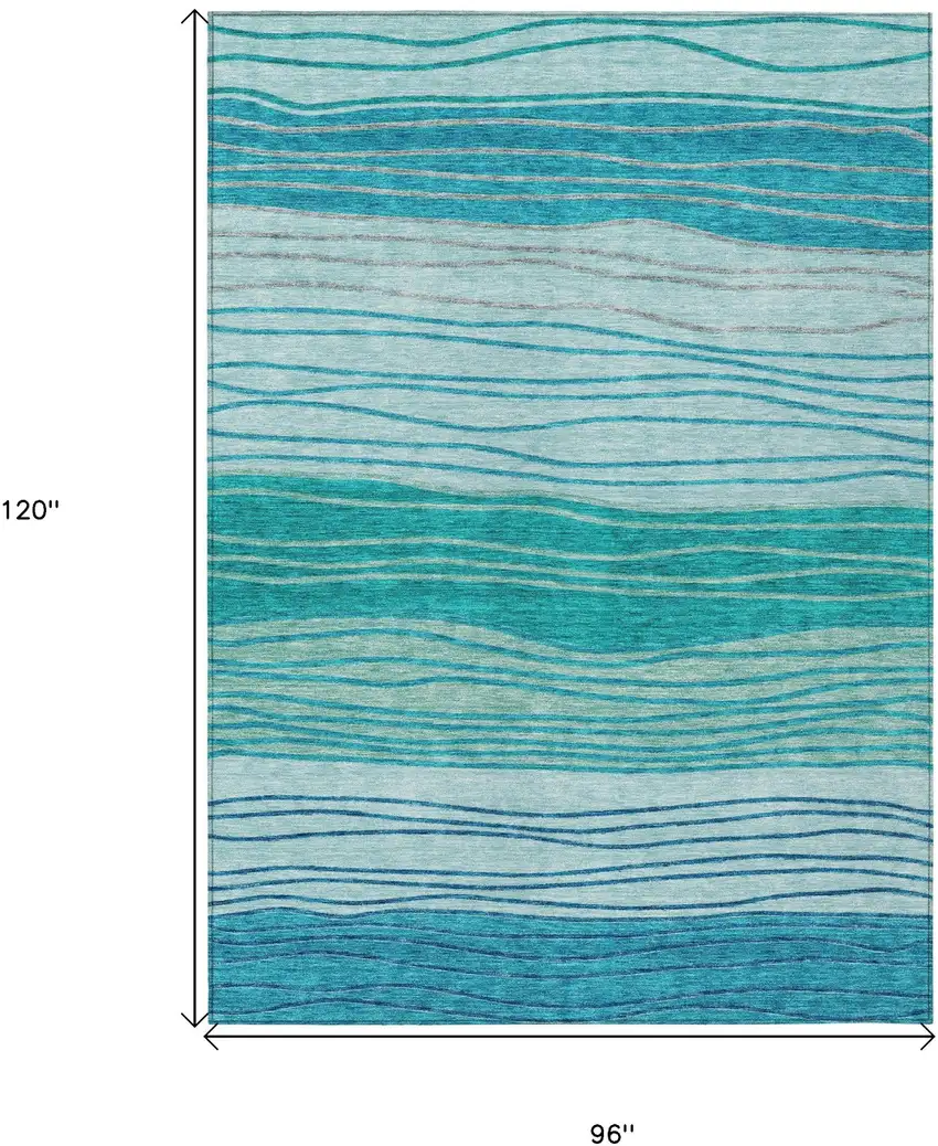 Sky Blue Teal Blue And Aqua Striped Washable Indoor Outdoor Area Rug Photo 3