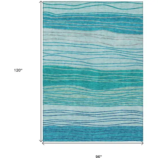 Sky Blue Teal Blue And Aqua Striped Washable Indoor Outdoor Area Rug Photo 3