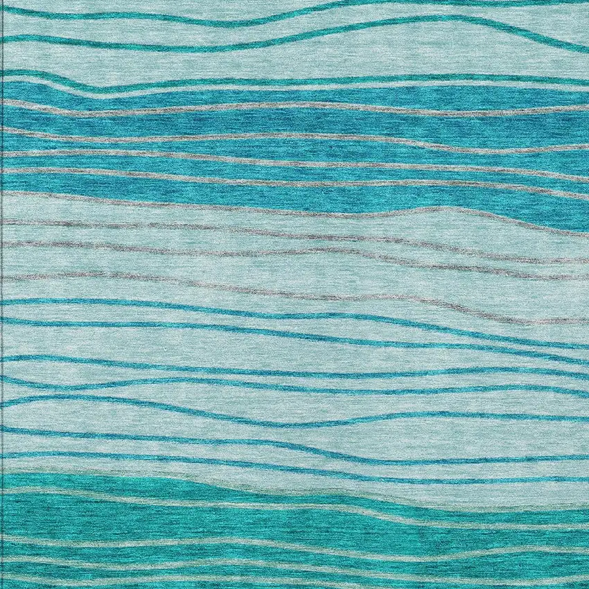Sky Blue Teal Blue And Aqua Striped Washable Indoor Outdoor Area Rug Photo 4