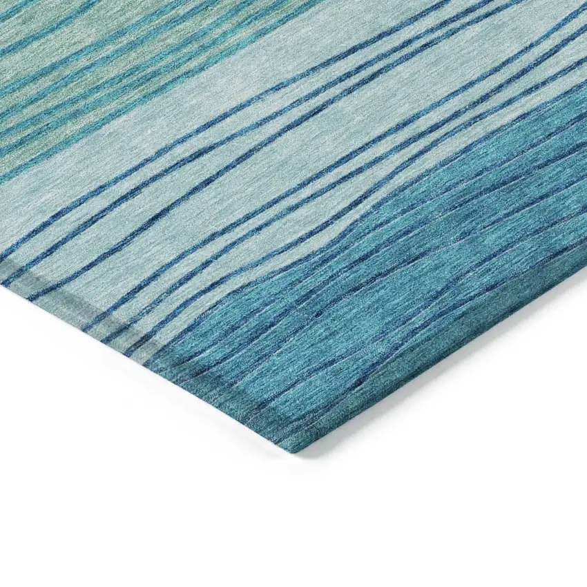 Sky Blue Teal Blue And Aqua Striped Washable Indoor Outdoor Area Rug Photo 4