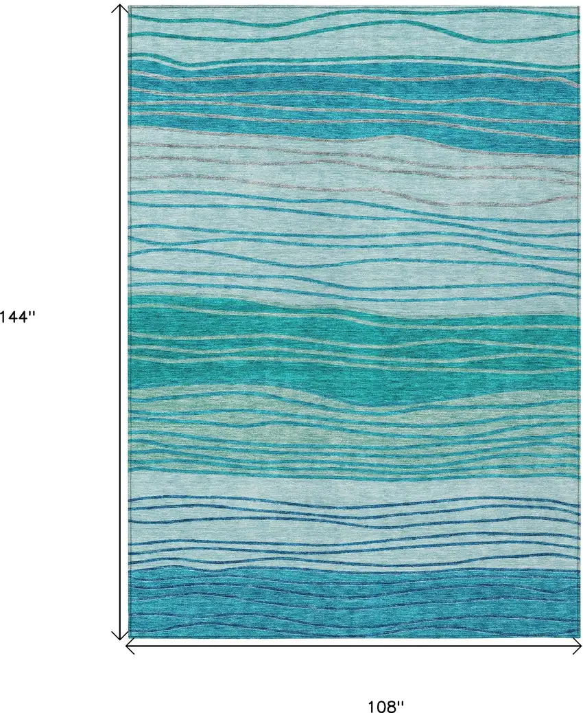 Sky Blue Teal Blue And Aqua Striped Washable Indoor Outdoor Area Rug Photo 3