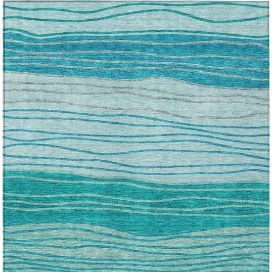 Sky Blue Teal Blue And Aqua Striped Washable Indoor Outdoor Area Rug Photo 5