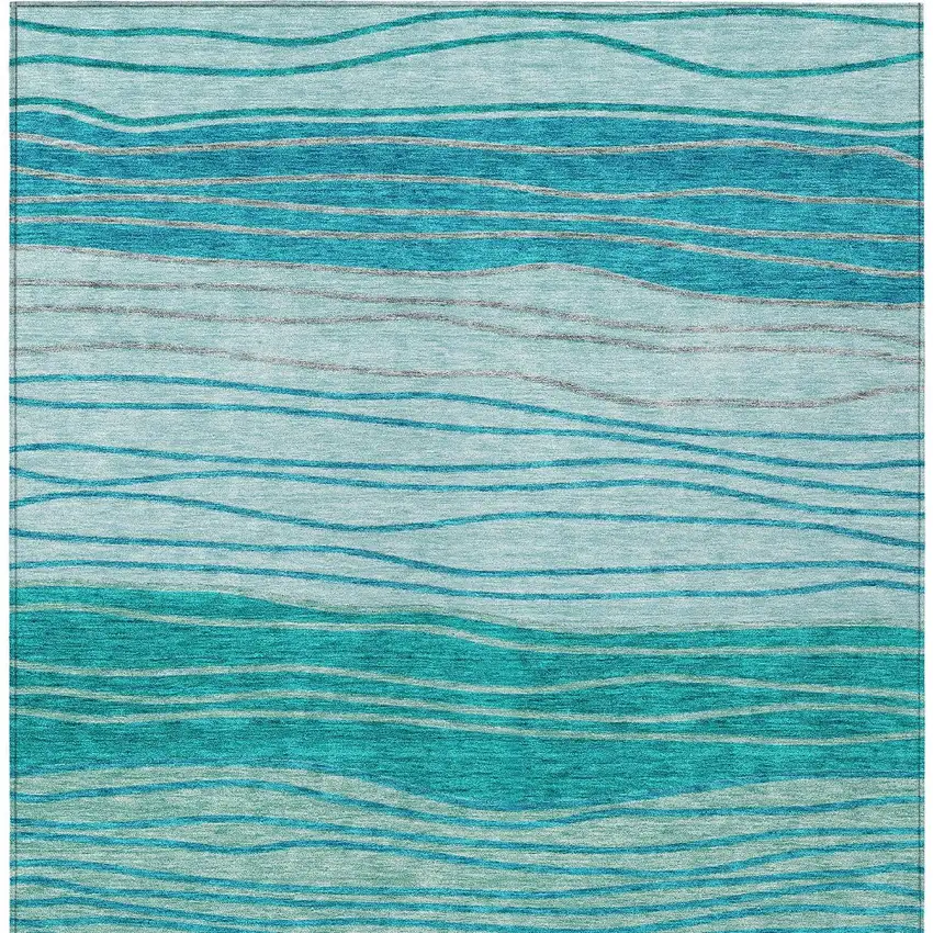 Sky Blue Teal Blue And Aqua Striped Washable Indoor Outdoor Area Rug Photo 5