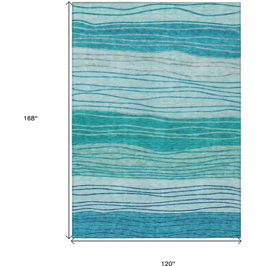 Sky Blue Teal Blue And Aqua Striped Washable Indoor Outdoor Area Rug Photo 3