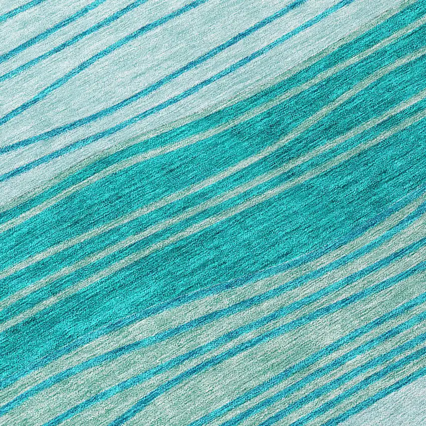 Sky Blue Teal Blue And Aqua Striped Washable Indoor Outdoor Area Rug Photo 7