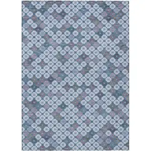Photo of Sky Blue Teal Blue And Lavender Geometric Washable Indoor Outdoor Area Rug