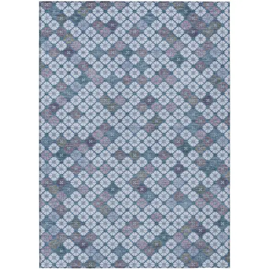Sky Blue Teal Blue And Lavender Geometric Washable Indoor Outdoor Area Rug Photo 1