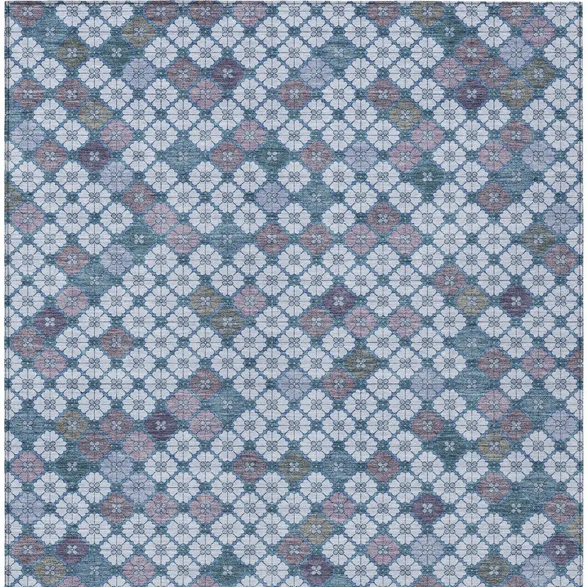 Sky Blue Teal Blue And Lavender Geometric Washable Indoor Outdoor Area Rug Photo 9
