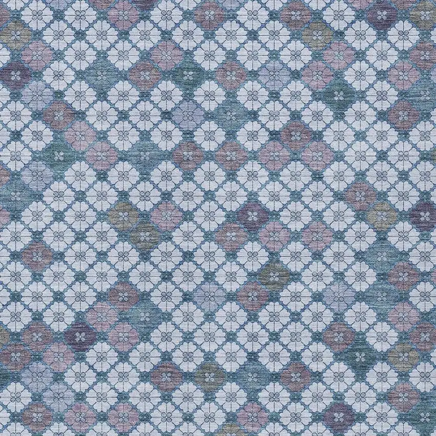 Sky Blue Teal Blue And Lavender Geometric Washable Indoor Outdoor Area Rug Photo 3