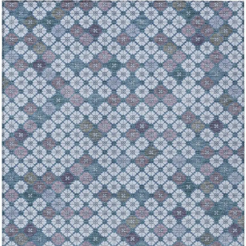 Sky Blue Teal Blue And Lavender Geometric Washable Indoor Outdoor Area Rug Photo 4
