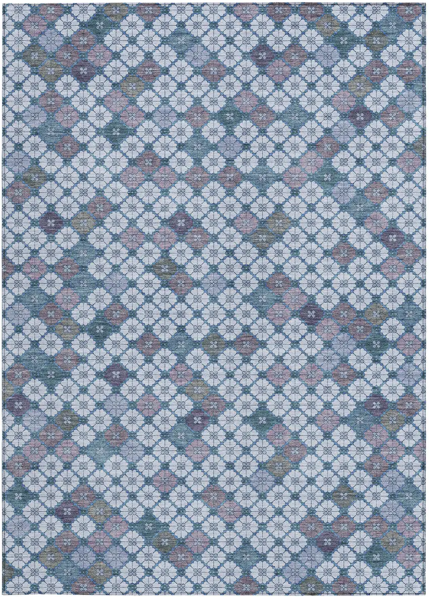 Sky Blue Teal Blue And Lavender Geometric Washable Indoor Outdoor Area Rug Photo 3