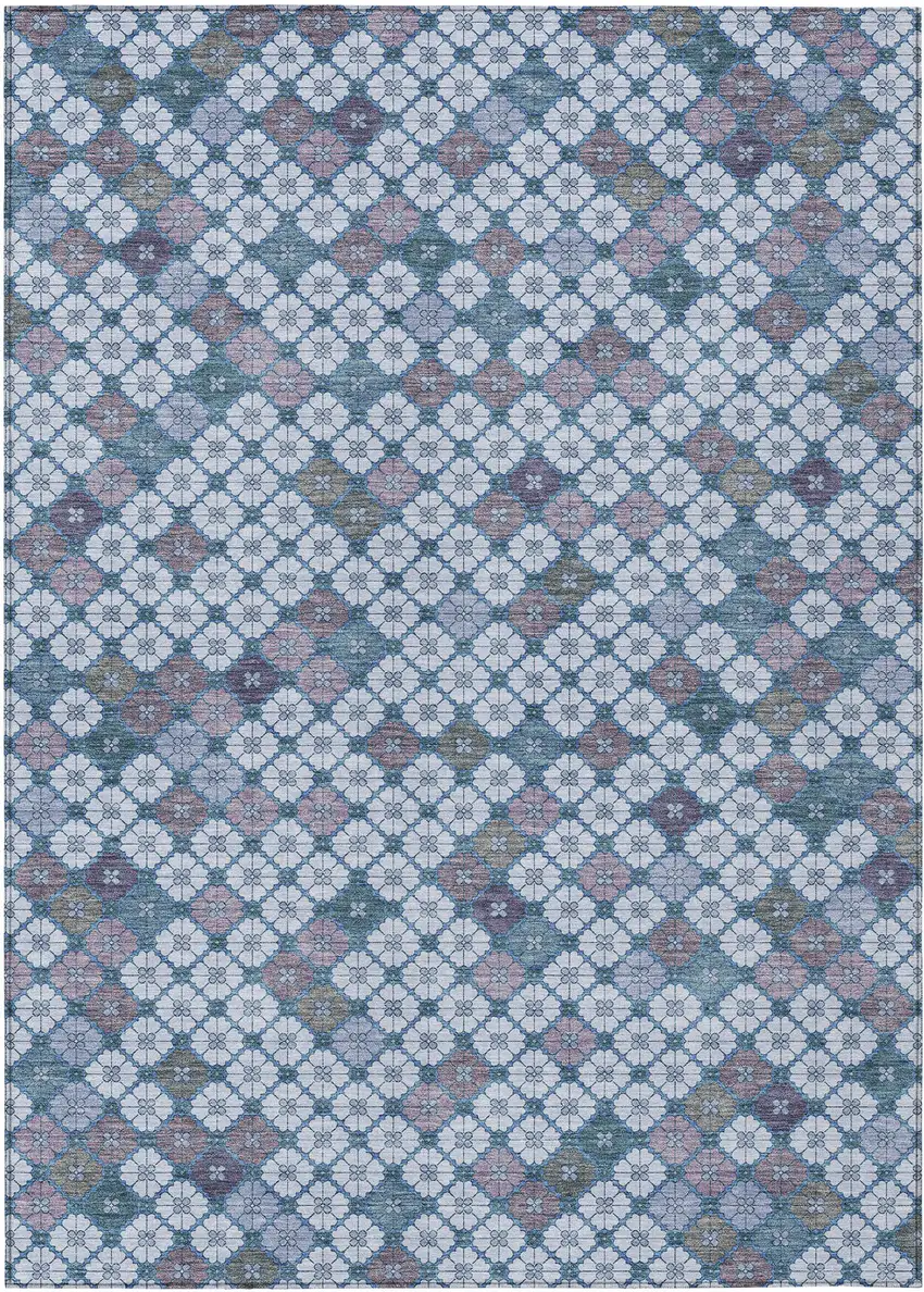 Sky Blue Teal Blue And Lavender Geometric Washable Indoor Outdoor Area Rug Photo 1