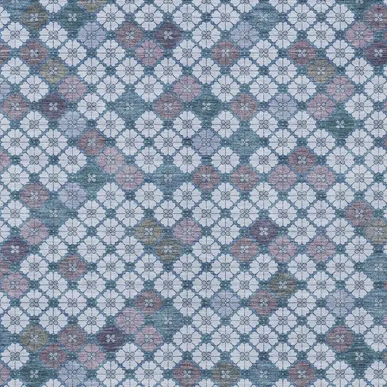 Sky Blue Teal Blue And Lavender Geometric Washable Indoor Outdoor Area Rug Photo 3