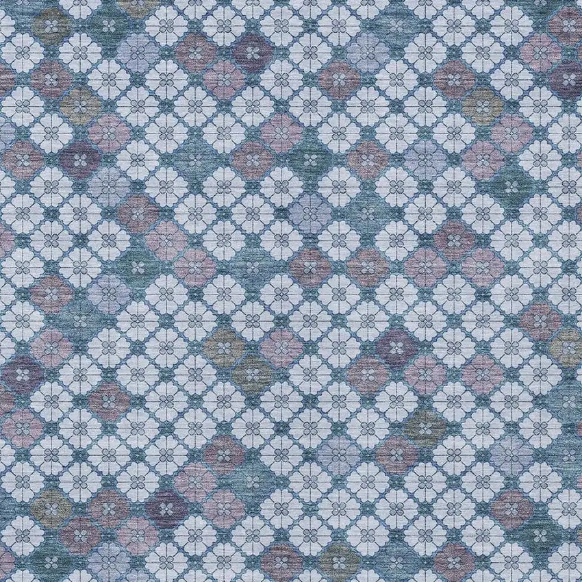 Sky Blue Teal Blue And Lavender Geometric Washable Indoor Outdoor Area Rug Photo 3