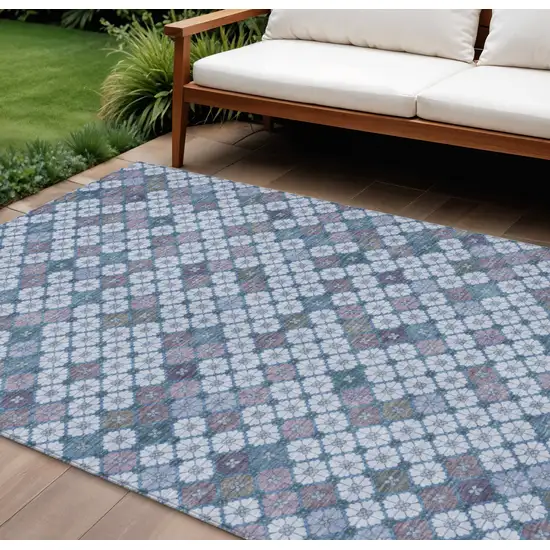 Sky Blue Teal Blue And Lavender Geometric Washable Indoor Outdoor Area Rug Photo 2
