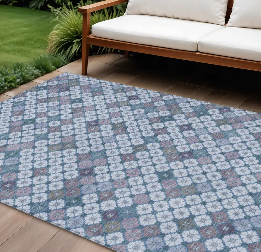 Sky Blue Teal Blue And Lavender Geometric Washable Indoor Outdoor Area Rug Photo 2
