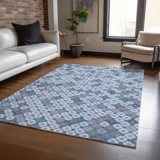 Sky Blue Teal Blue And Lavender Geometric Washable Indoor Outdoor Area Rug Photo 6