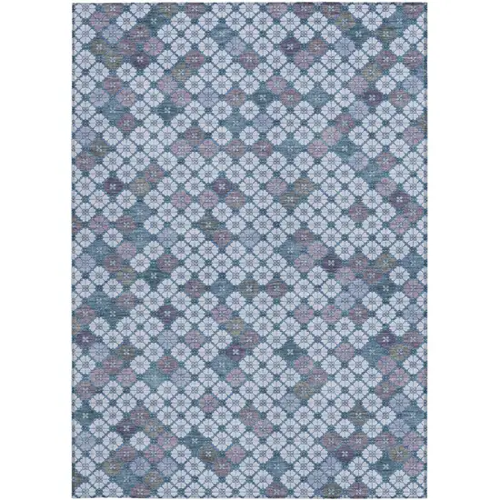 Sky Blue Teal Blue And Lavender Geometric Washable Indoor Outdoor Area Rug Photo 4