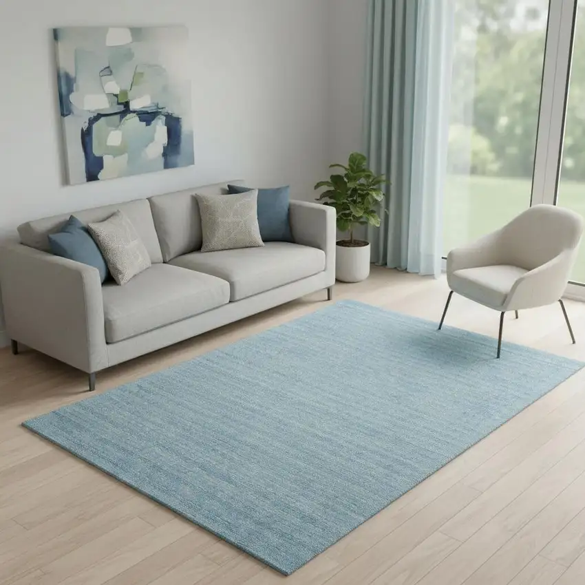 Sky Blue Wool Area Rug Photo 1