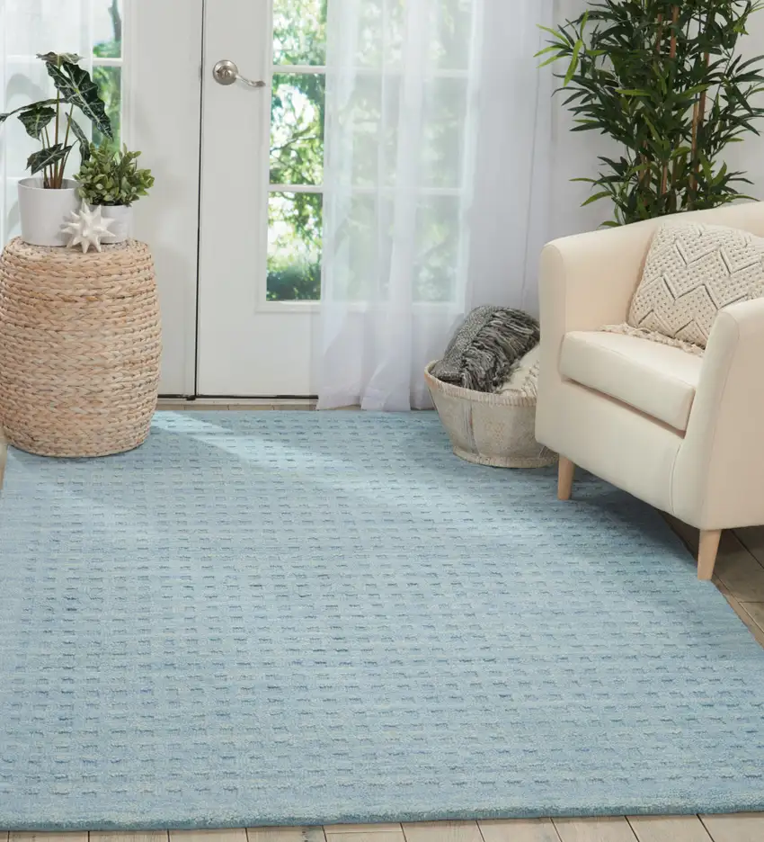 Sky Blue Wool Area Rug Photo 6