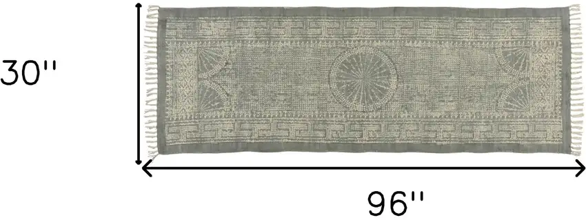 Sky Gray Distressed Medallion Runner Rug Photo 6