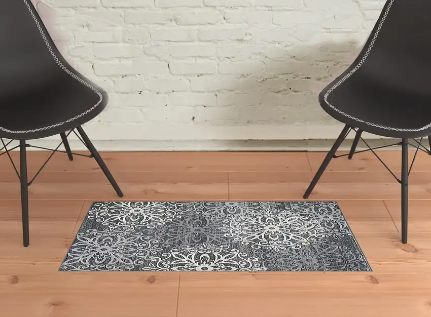 Slate And Gray Medallion Power Loom Stain Resistant Area Rug Photo 7