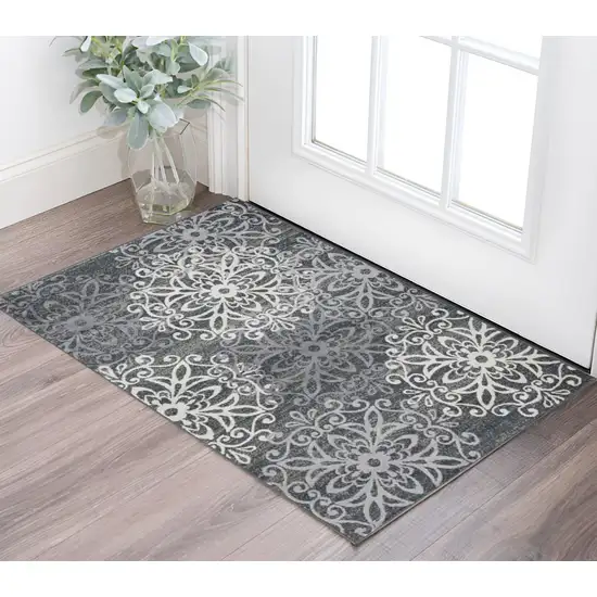 Slate And Gray Medallion Power Loom Stain Resistant Area Rug Photo 1