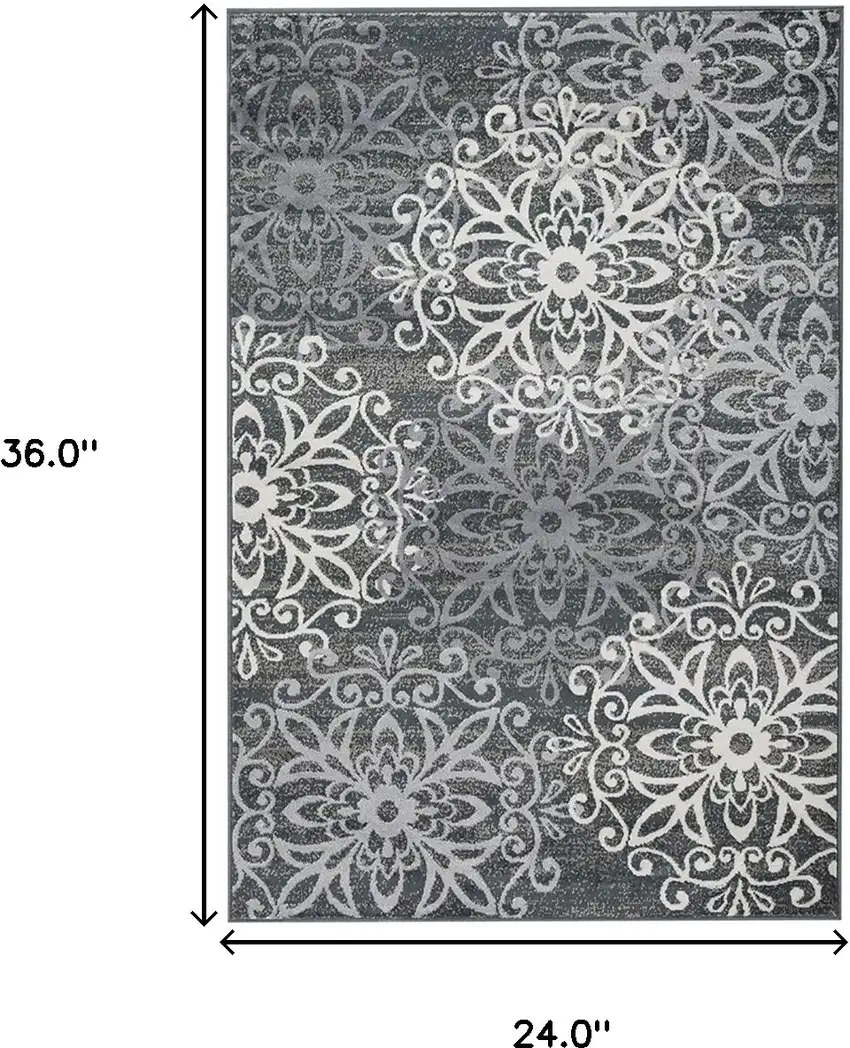 Slate And Gray Medallion Power Loom Stain Resistant Area Rug Photo 6