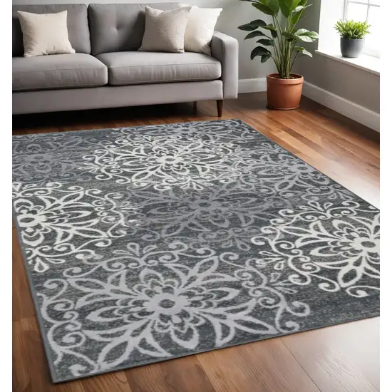 Ivory And Slate Gray Medallion Area Rug Photo 1