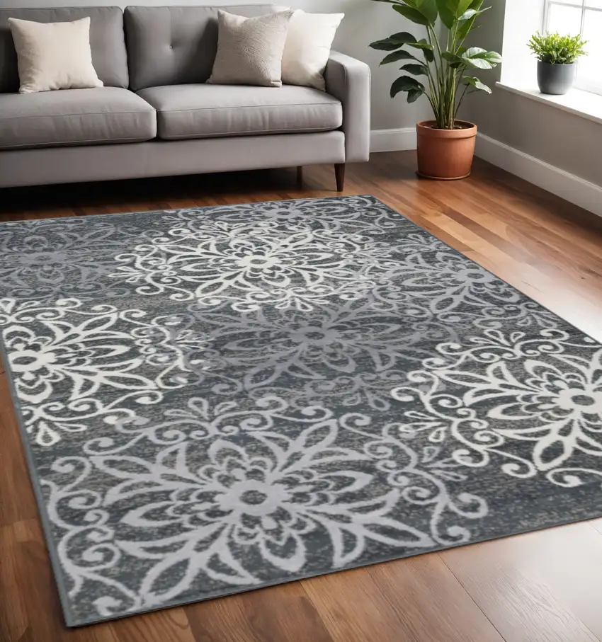 Ivory And Slate Gray Medallion Area Rug Photo 1