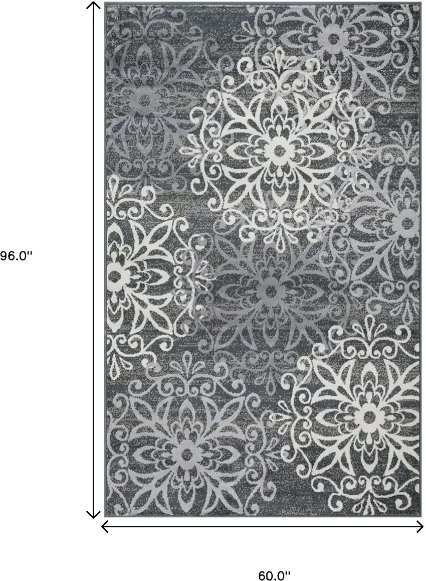 Slate And Gray Medallion Power Loom Stain Resistant Area Rug Photo 7